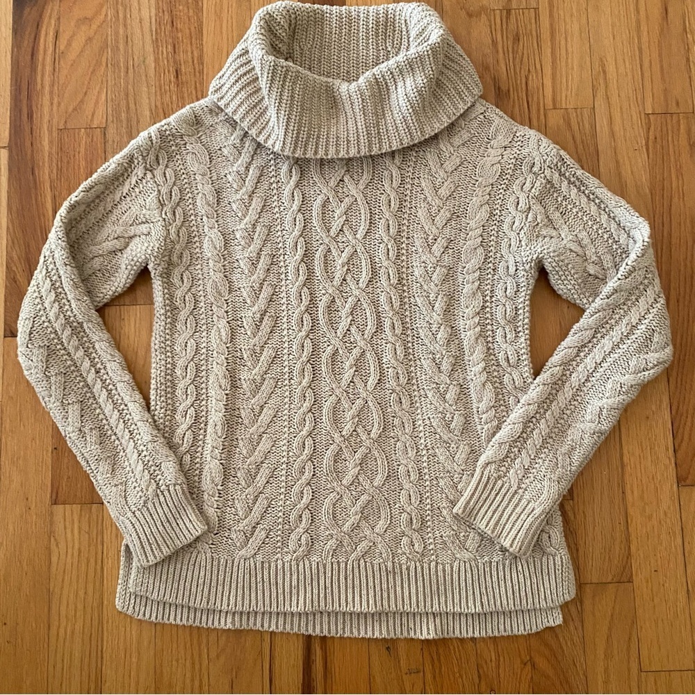 Lauren Ralph Lauren Cable Knit Fisherman Cowl Turtleneck Sweater